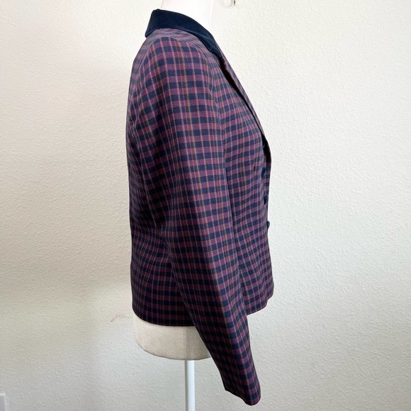 Pendleton Vintage Wool Burgundy Plaid Velvet Collar Button Blazer Jacket 8P - Picture 5 of 8